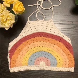 Rainbow crochet crop halter top 🌈